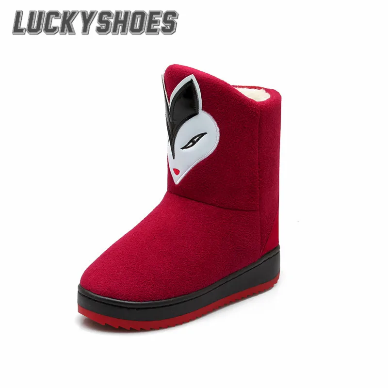 

[LuckyShoes]2016 Autumn/Winter New Flock Fashion Snow Boots Women's Boots Black/Red Ankle Sweet Flat Heel Woman Shoes