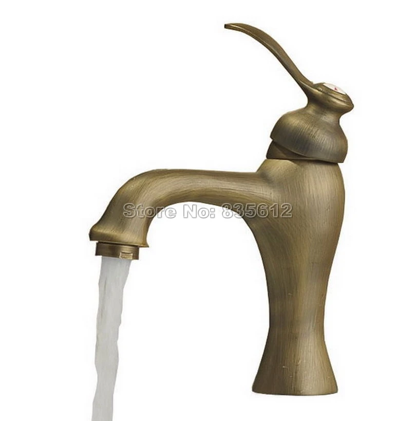 

Deck Mounted Bathroom Basin Faucet Antique Brass Finish Single Handle Cold and Hot Mixer Vessel Sink Taps Wnf063