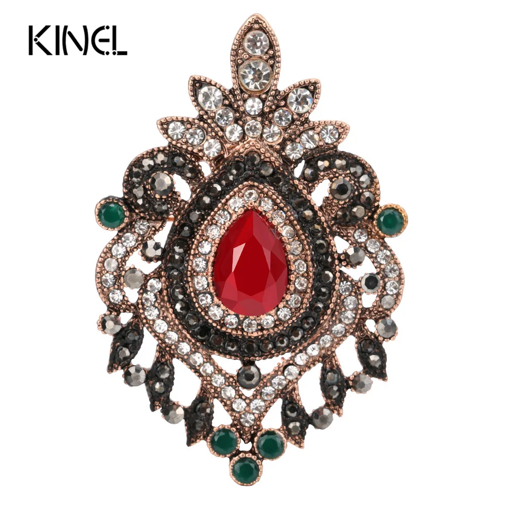 Kinel New Arrivals Ceystal Brooch Vintage Accessories Red Resin Indian