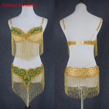 

Sexy Beaded Fringe Dancing Costume Women Belly Dance Bra&Blet 2Pcs/Set For Ladies Stage Performance/Competition Clothing