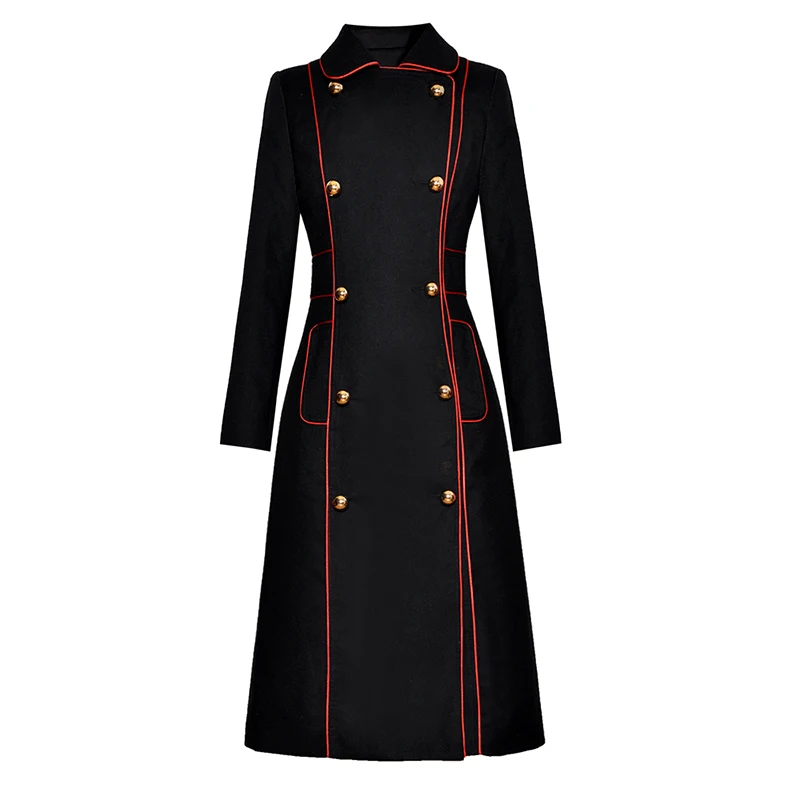 HIGH QUALITY New Stylish 2018 Designer Wool Coat Women's Double Breasted Long Overcoat