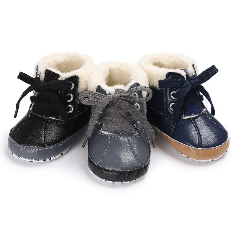 

Winter Newborn First Walkers Baby Girls Kids Boots Warm PU Leather Fleece Snowfield Lace-Up Booty