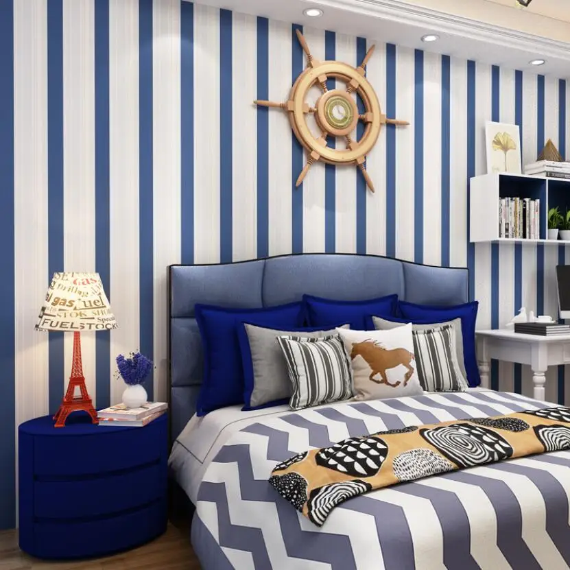 

Cartoon Blue Stripes Wallpaper Baby Boys Room tv Backdrop Striped Wallpapers Roll Modern Kids Bedroom Decor Wall Paper EZ127