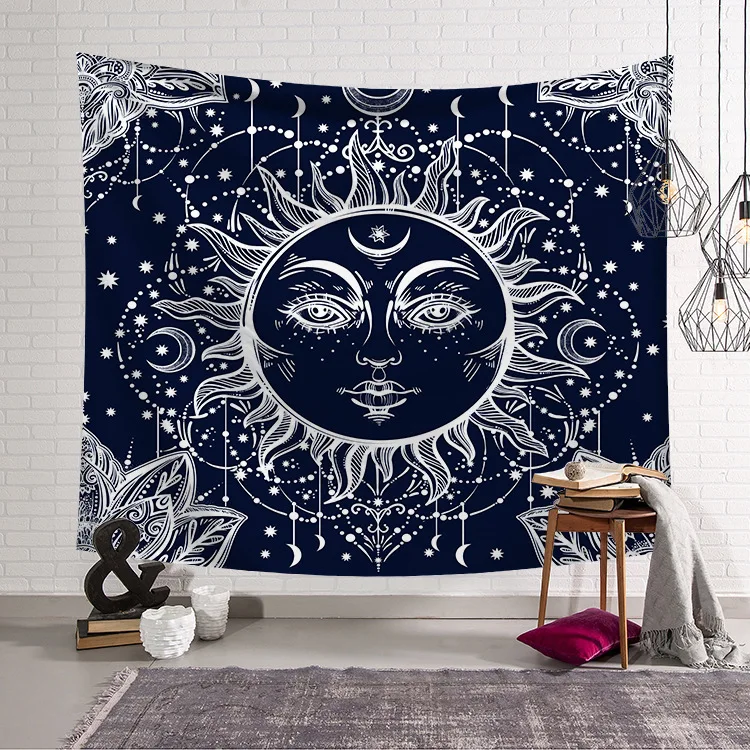 Sun Moon Bohemian Psychedelic Floral Indian Hippie Tapestry Throw Wall Hanging
