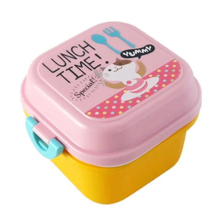 Милый здоровый пластиковый двухслойный Ланч-бокс, Мультяшные Детские бэнто-боксы, контейнер для еды, детский Ланчбокс, BPA бесплатно - Цвет: 720ml Pink