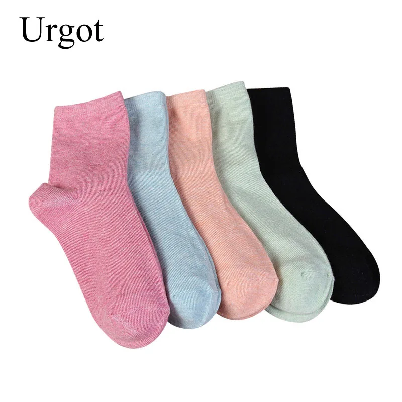 

Urgot 5 Pairs Women's Socks Solid Color Candy Color Spring Autumn Socks Breathable Casual Cotton Socks Women Calcetines Meias