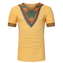 Мужские свободные повседневные топы Удобная рубашка в африканском стиле с v-образным вырезом и короткими рукавами хиппи Топы
