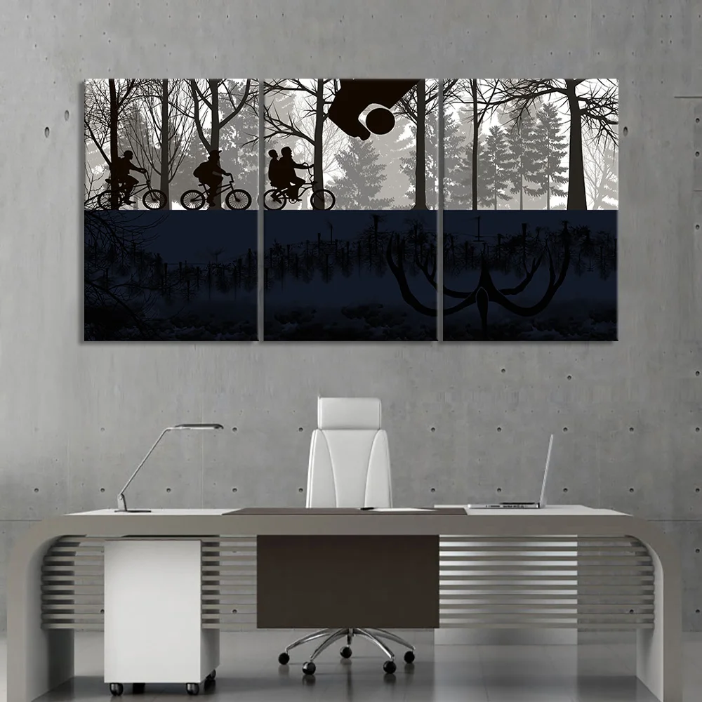 

3 Piece Stranger Things American TV Series Posters Black White Wall Art Canvas Painting Room Decoration Wall Stickers Pictures