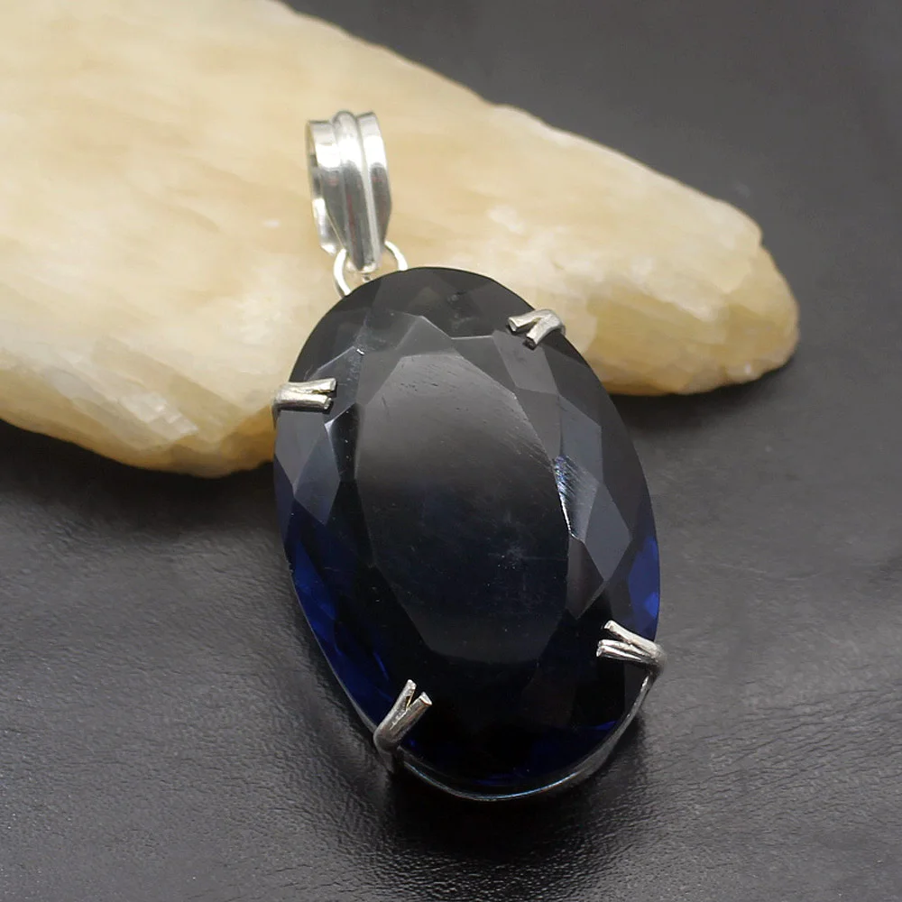 Hermosa светящиеся овальные Необычные NavyTopaz кулон ожерелье стерлингового серебра 925 очарование ювелирные изделия подарки 60 мм NY1278