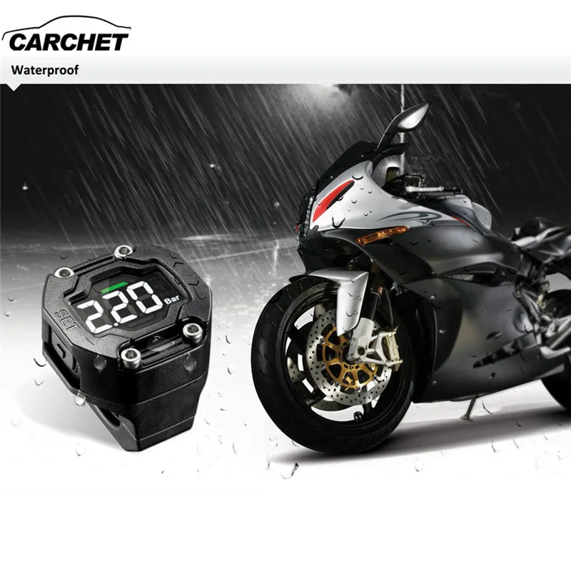 

CARCHET ET-900AE DIY Motorcycle TPMS Tire Pressure Monitor Motorcycle Alarm System with External Sensor Wireless LCD Display
