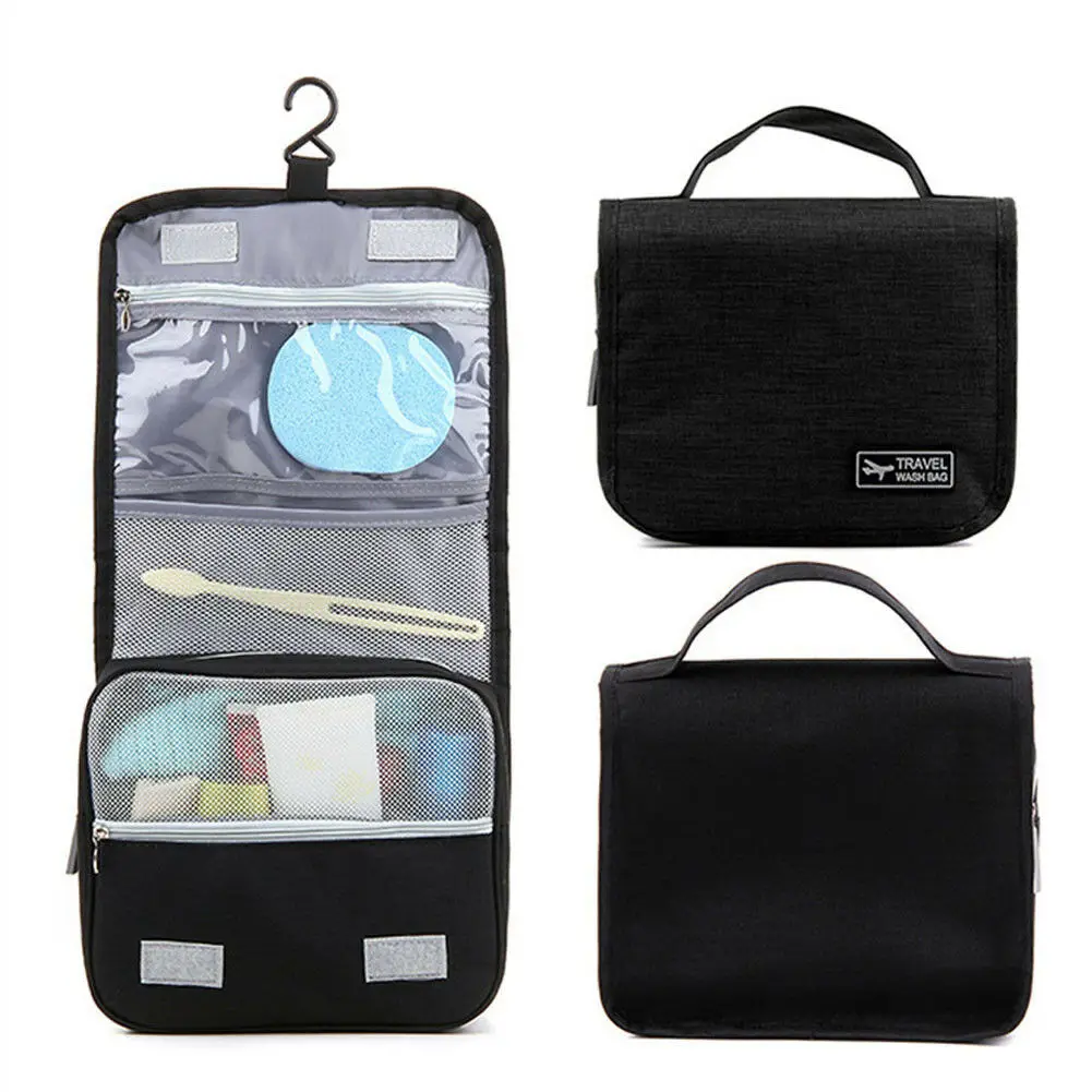 Портативная, для путешествий, косметическая сумка Для женщин макияж мешок Водонепроницаемый туалетных принадлежностей подвесная сумка-Органайзер - Цвет: Черный