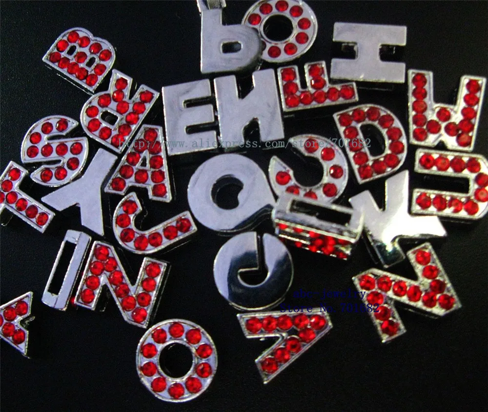 

1300pcs 8mm zinc alloy and red color rhinestone slide letters fir 8mm wristband pet collor key chain express shipping freely