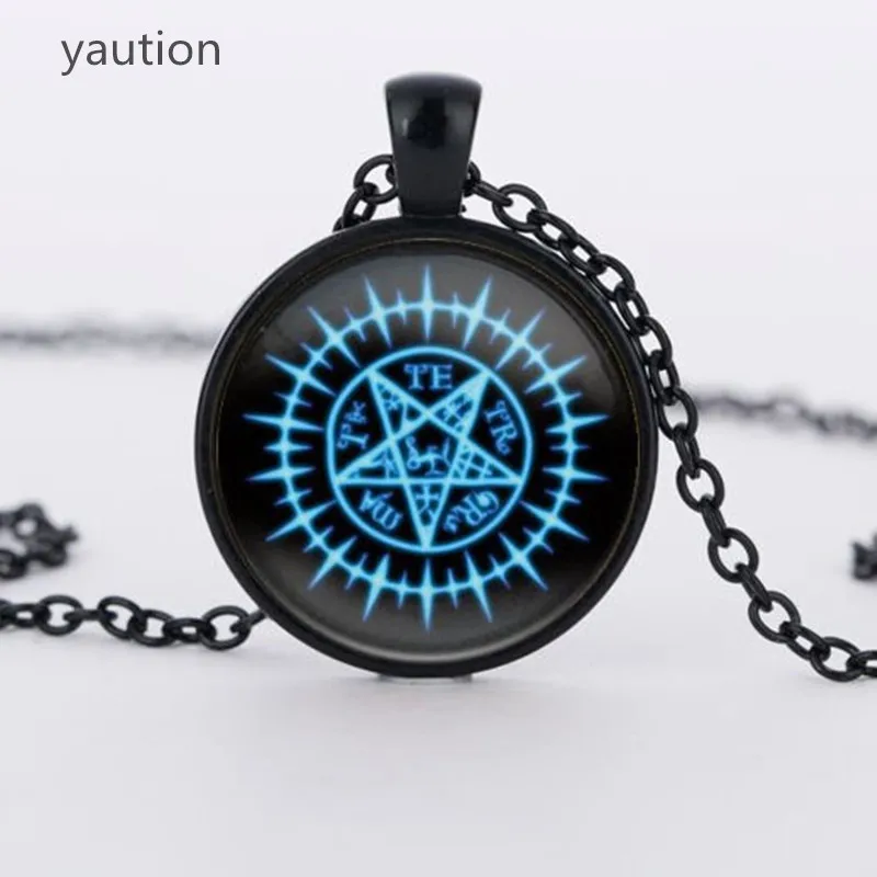 

Blue Pentagram Wicca Pendant Necklace Wiccan Occult glass dome necklace jewelry wholesale