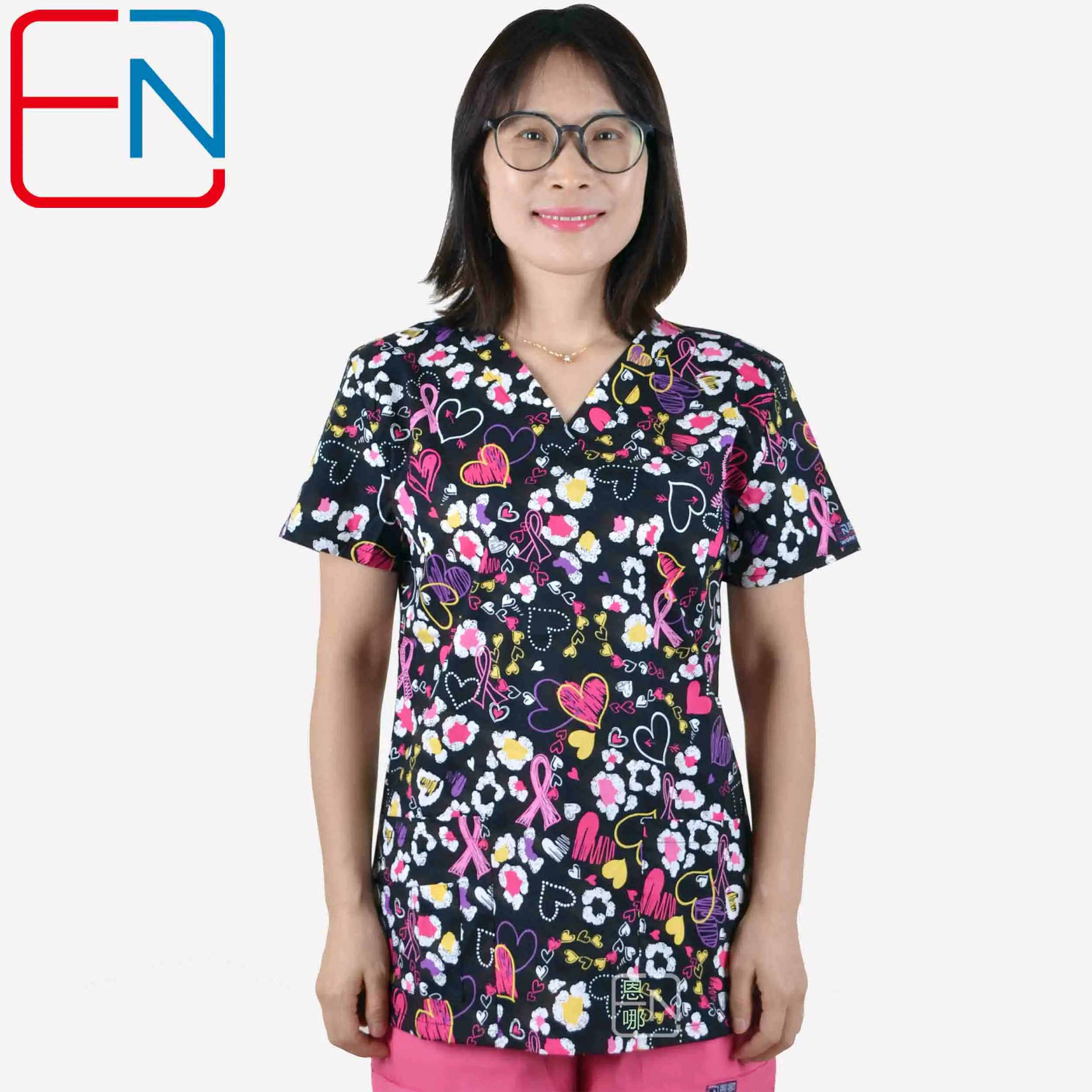 medical scrub tops with stretchy material XXS-3XL - Цвет: hearts and ribbion