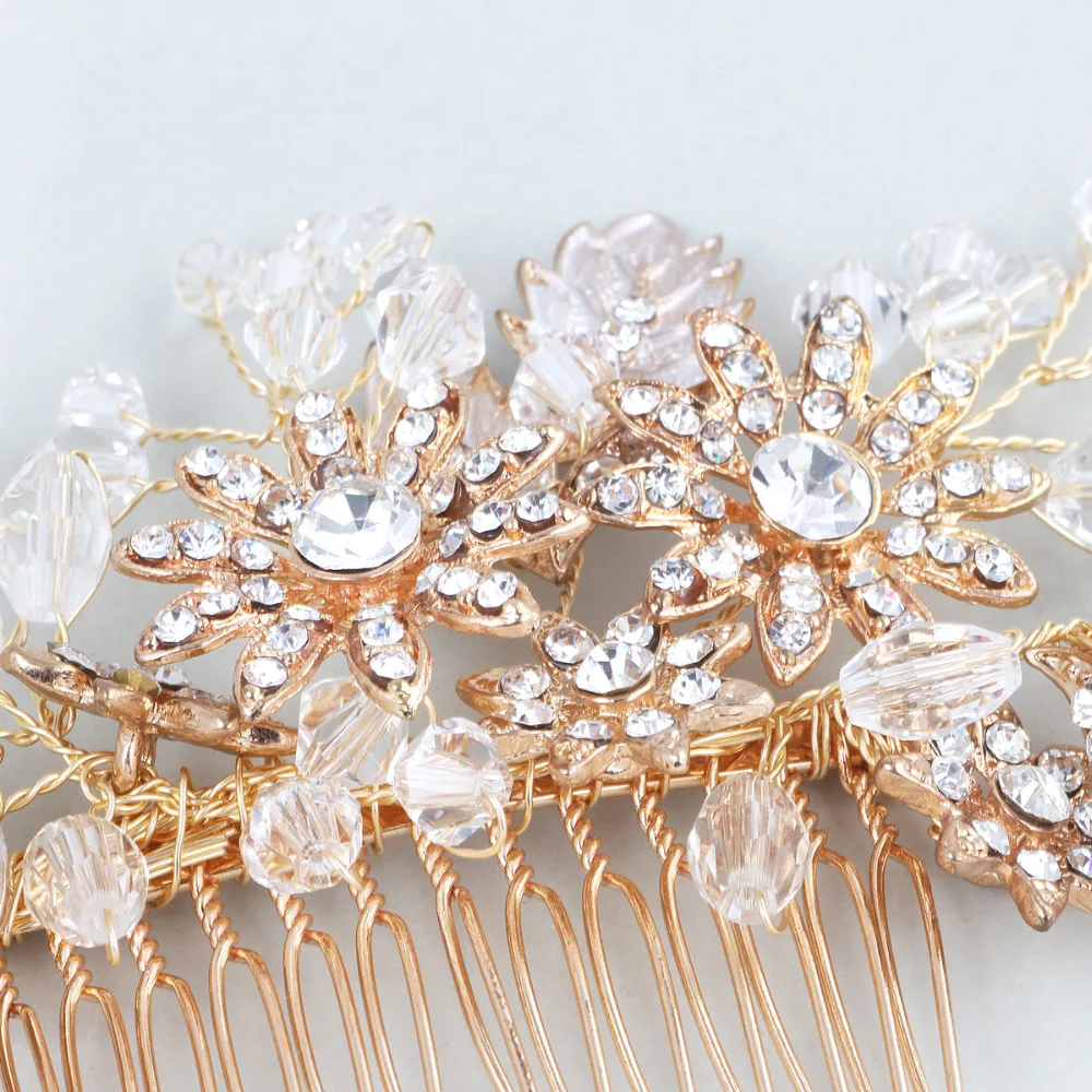 Crystal Beaded Wedding Hair Comb Rhinestone Flower And Leaves Bridal Headpiece New Hair Jewelry For Brides 2018 (8)