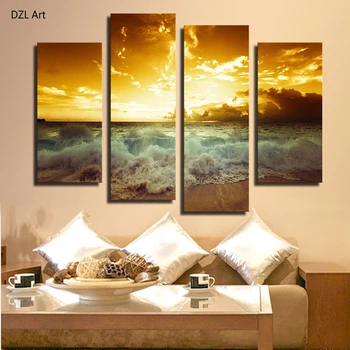 

4 Pcs(No Frame) High Quality Hot Sell The Family Decorates Sea wave Print in the Oil Painting On Canvas Wall Art Picture Gift