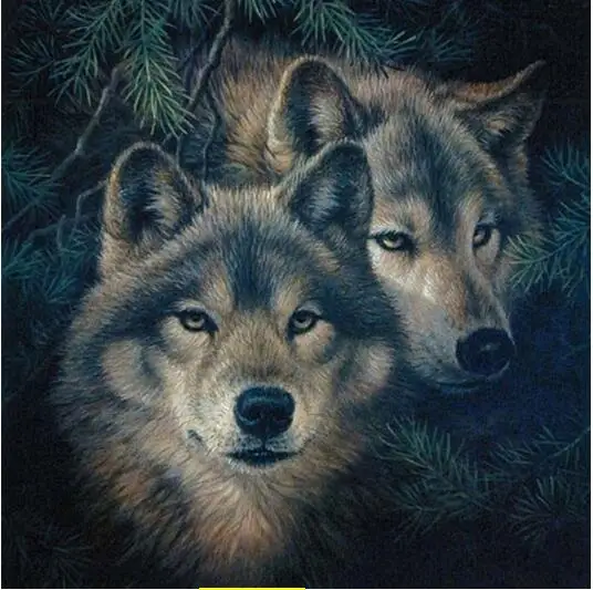5D Diamond Painting Cross Stitch two wolf Drawings Pictures of Crystals Whole Square Embroidery | Дом и сад