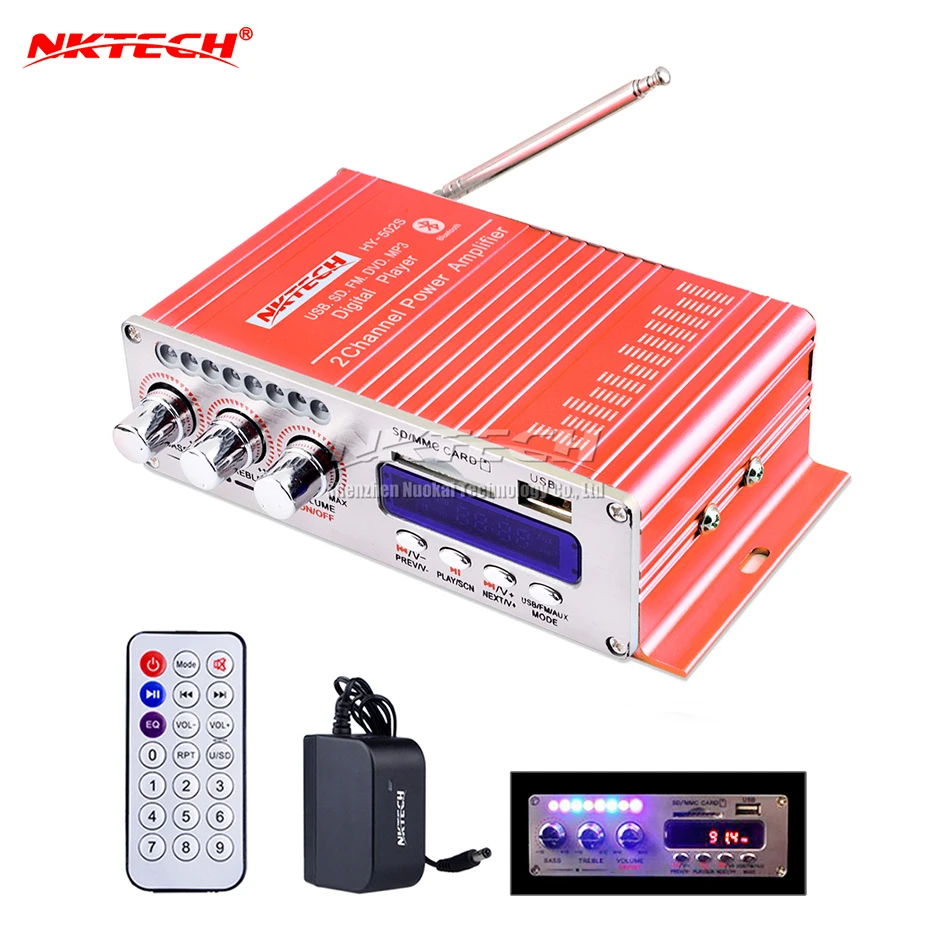 HY502S FM Audio MP3 Speaker Car Bluetooth Amplifier HiFi Mini 2Channel Digital Power Player with LED Light for iPod / Motorcycle