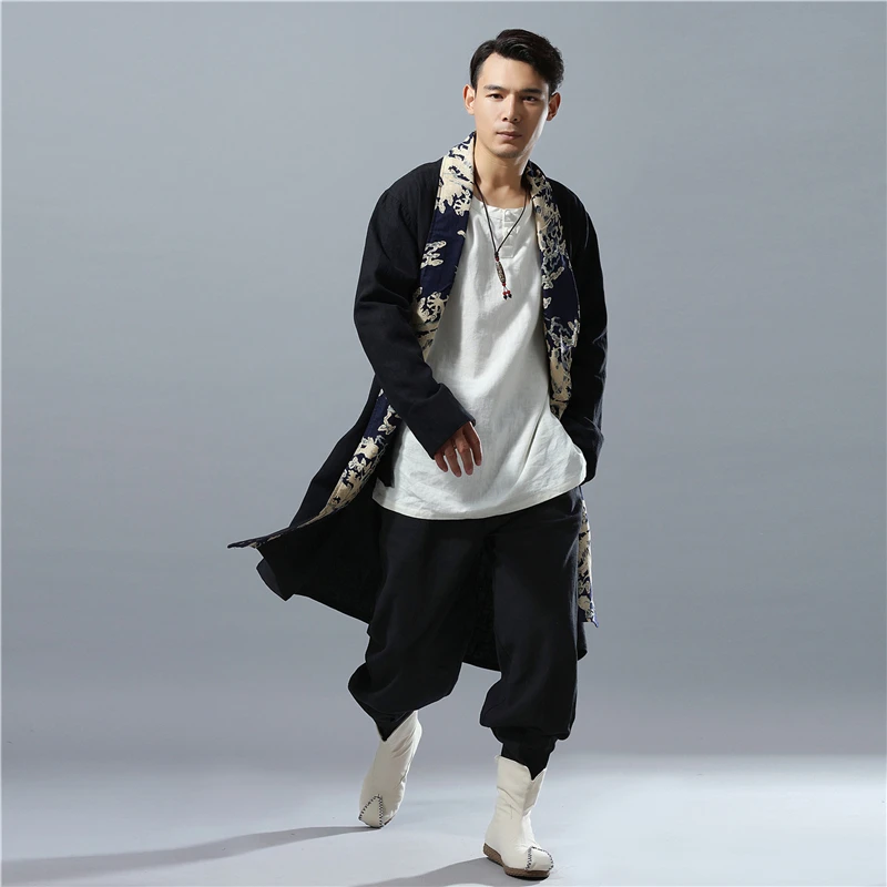 LZJN 2019 Autumn Long Coat Men Capes Chinese Dragon