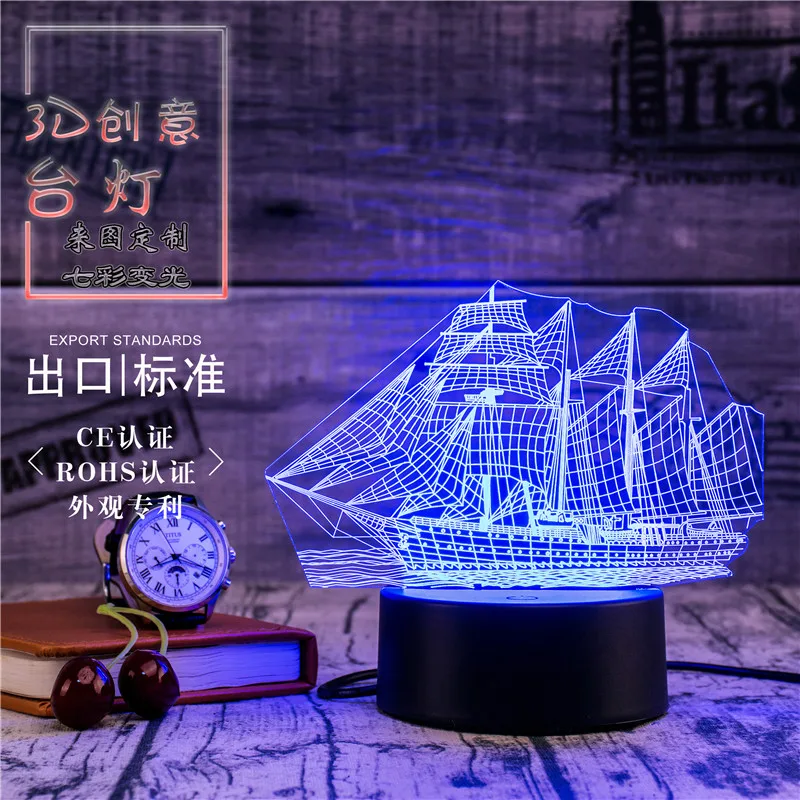 3D Led Novety освещение креативный Подарочный ночник настольная лампа парусник лампы СВЕТОДИОДНЫЕ домашний коридор, отель вечерние атмосферные огни
