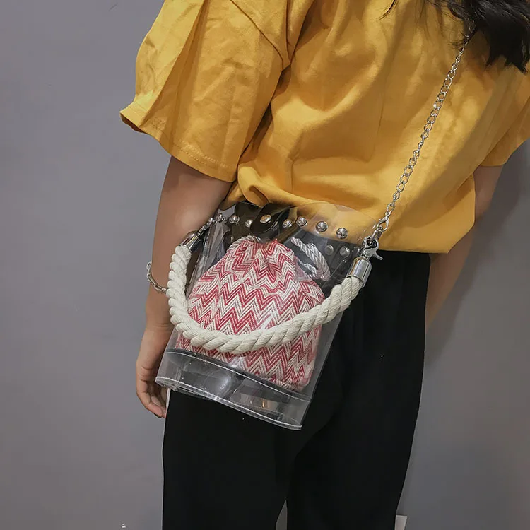 JIAMEN 2019 Новый Для женщин прозрачная сумка-мешок на высоком каблуке; Модные прозрачные Для женщин, женская сумка, сумка на плечо, Повседневное