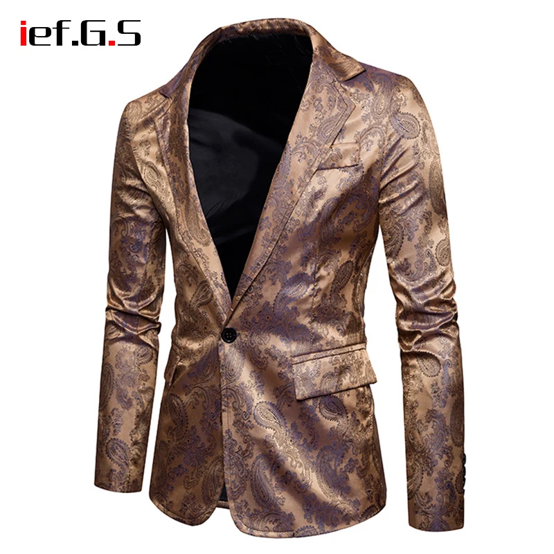 IEF.G.S Men Blazers Jacket Slim Fit Vestido Suit Dress Gold Blazer Coat