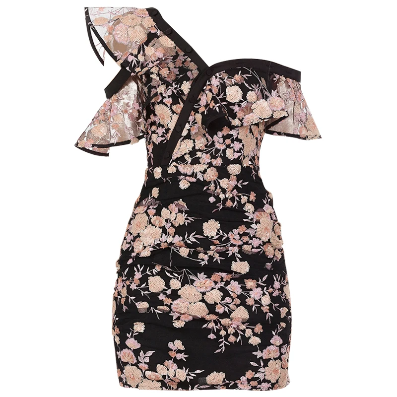 

2019 new arrive black pink flower dress