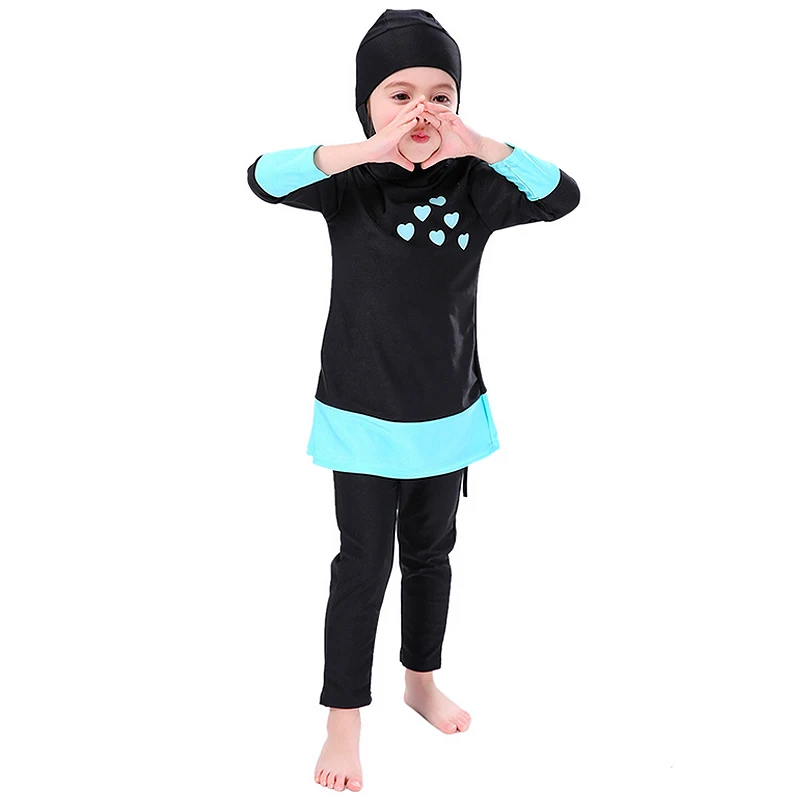 

2019 New Girls Swimwears Islamic Children Two-piece Long Sleeve Swimsuits Beach Wear Including Hat and Tops Dropshiping