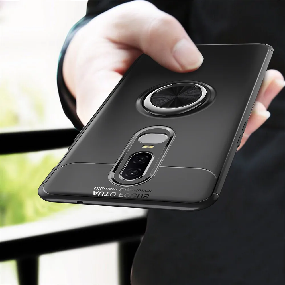 

For Oneplus 6 Case Cover Colorful Metal Magnetic Ring Holder Soft Silicone TPU Luxury Case for Oneplus 6 Funda