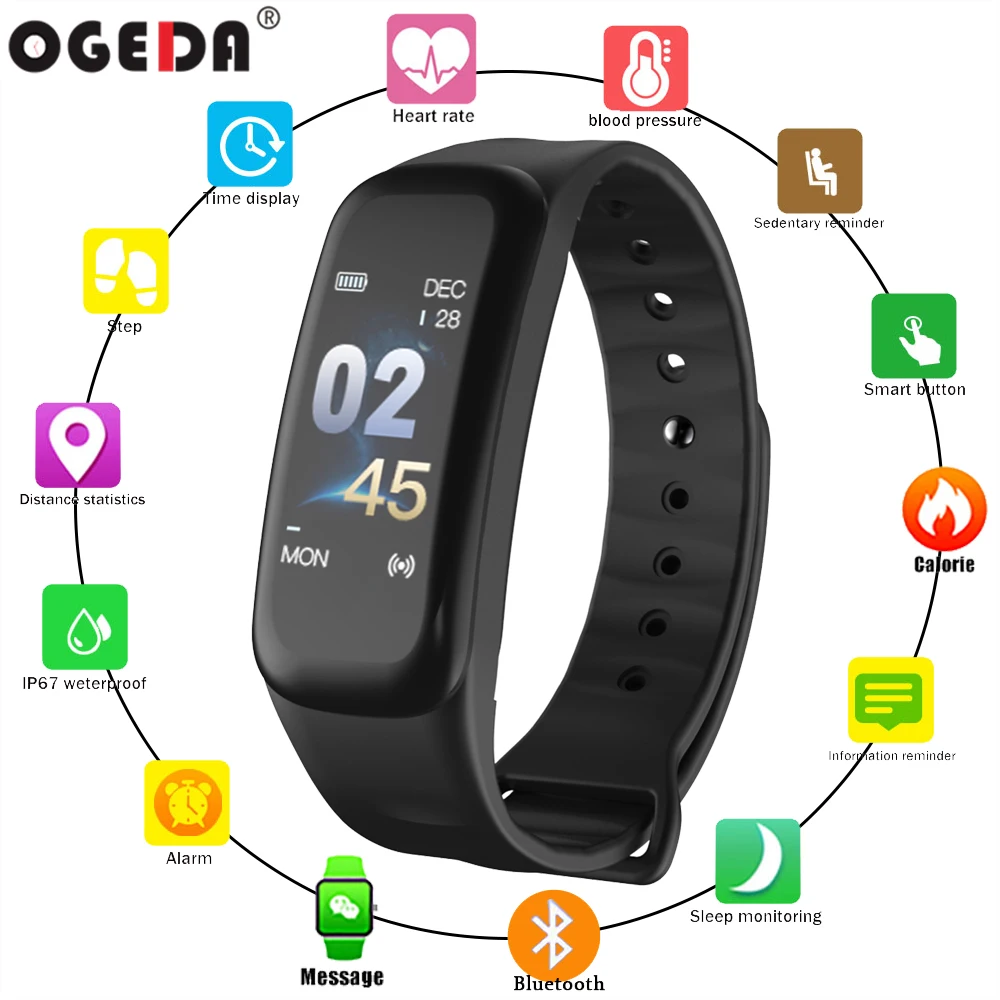 

Smart Men Watch Bracelet C1 Color Screen Bluetooth Heart Rate Health Monitoring IP67 Waterproof Pedometer Sports Smart Bracelet