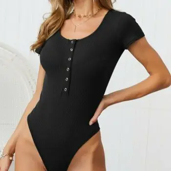 

Women Sexy Bodycon Solid Bodysuit Leotard Button Sleeveless Bodysuit Simmer