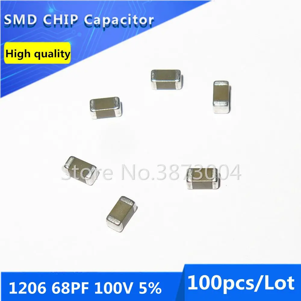 

100pcs 1206 68PF 100V 5% Thick Film Chip Multilayer Ceramic Capacitor