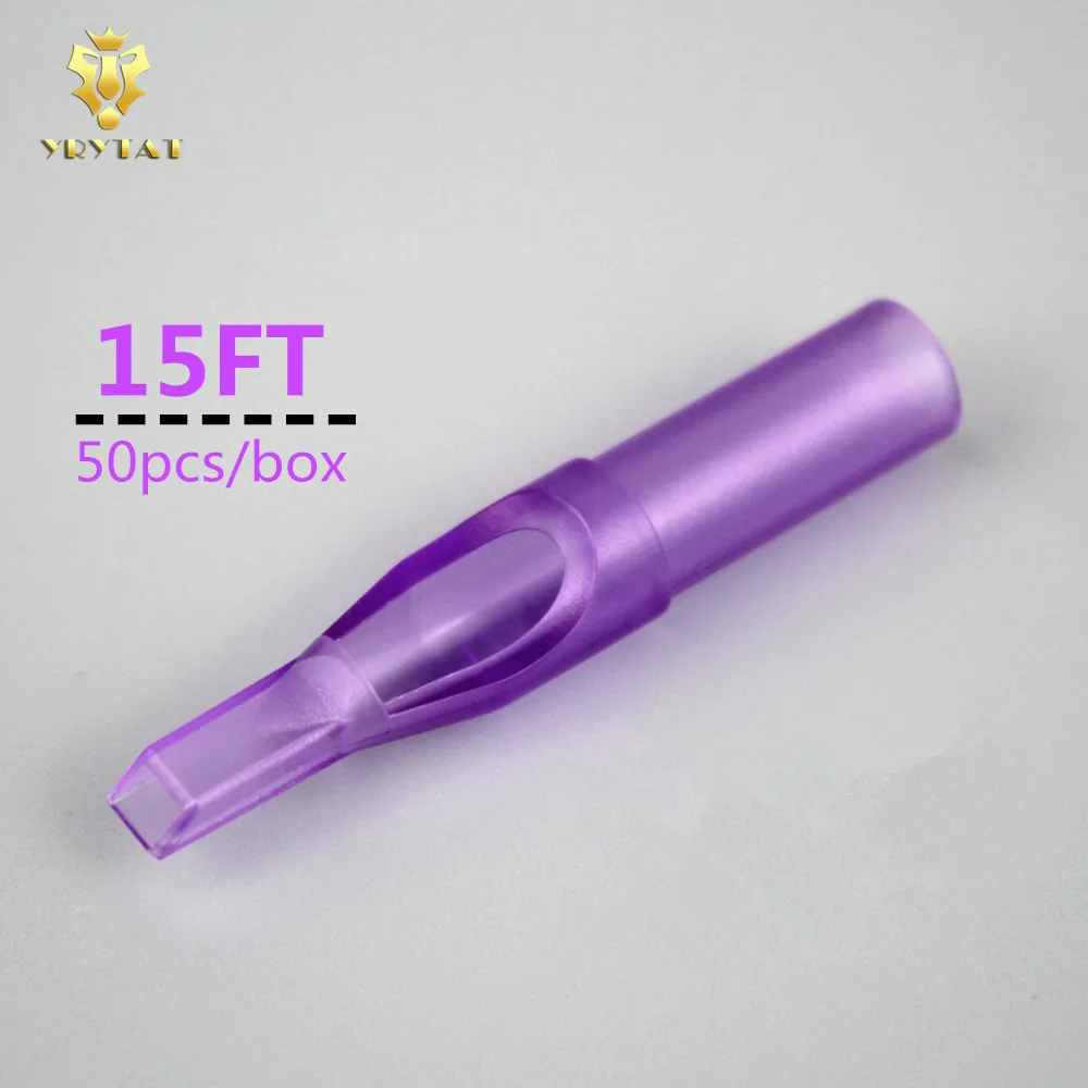 New 50pcs 15ft Disposable Purple Short Tattoo Tip Tube Nozzle Flat