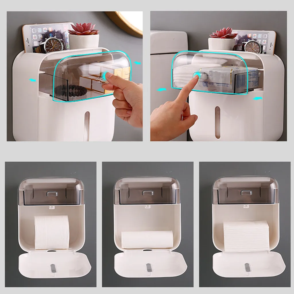 

2019 Plastic Multifunction Waterproof Bathroom Punch-free Toilet Tissue Tray Paper Rack Storage Box For Household Supplies#45