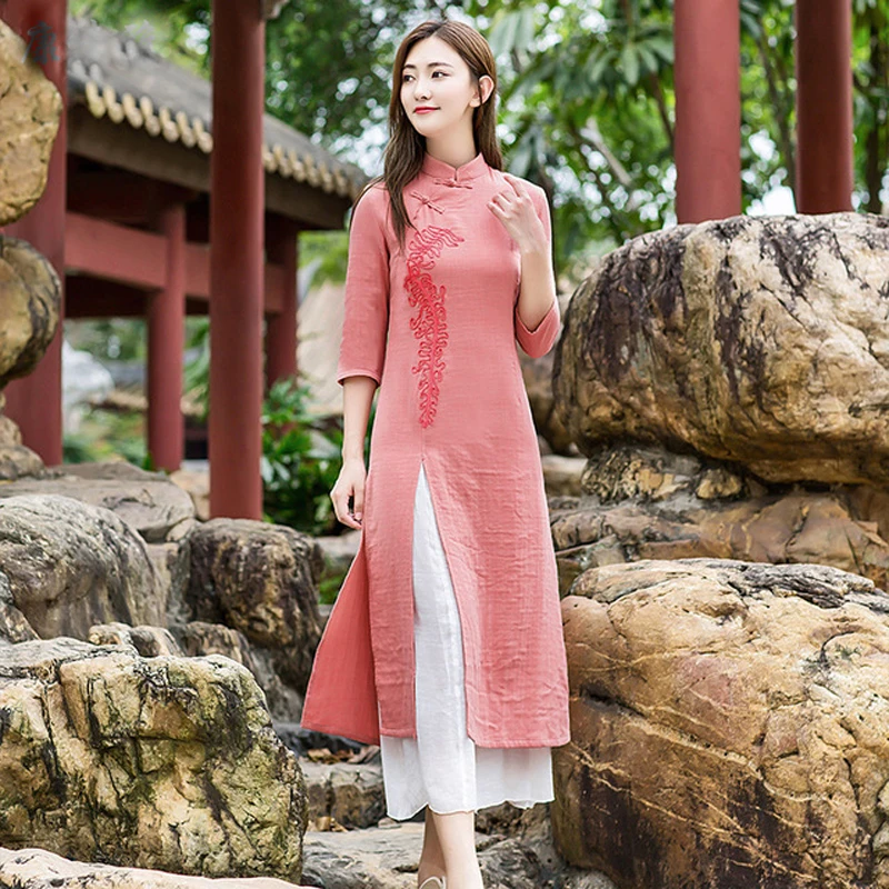 

Cotton Yoga Dress for Tai chi Clothing Taiji Wushu Kungfu Clothes Original Women's Literary Loose Retro Buckle Zen tea clothes