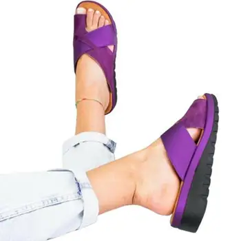 Women Artificial PU Sandal Shoes Orthopedic Bunion Corrector Comfy Platform Wedge Ladies Casual Big Toe Correction Slippers