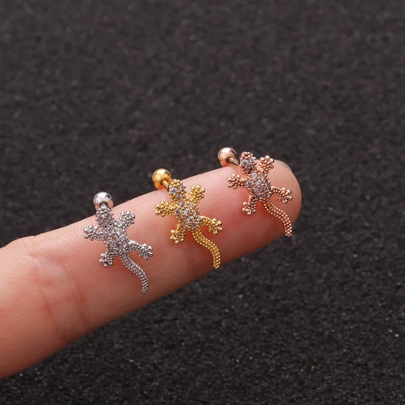 

1Pc Cz Animal Gecko Cartilage Earring Lizard Reptile Helix Stud Ear Piercing Jewelry Tragus Conch Screw Barbell Earring