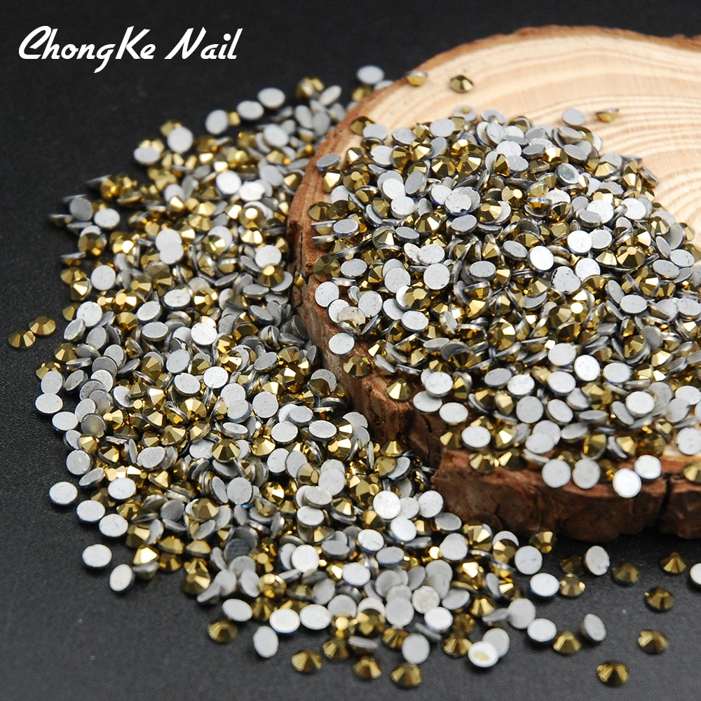 

High Quality Super Shiny Nail Art Rhinestone Aurum Color Non Hotfix Flatback Crystal Strass Stone For 3D Nail Art Decorations
