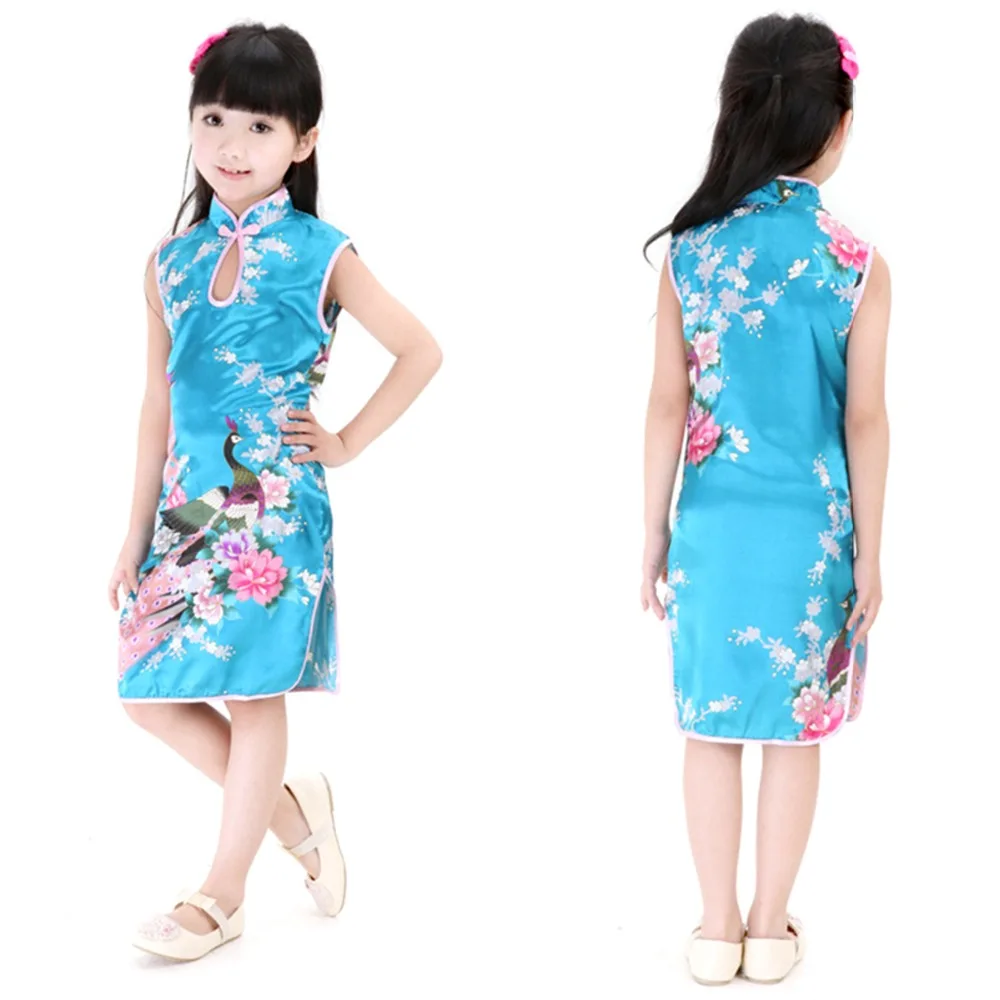 skirt for baby girl hot sale 2Y-8Y Baby Girl Dress Peacock Sleeveless Slim Traditional Dress Cheongsam Child Girls Clothes Chinese Style Qipao baby dresses for wedding