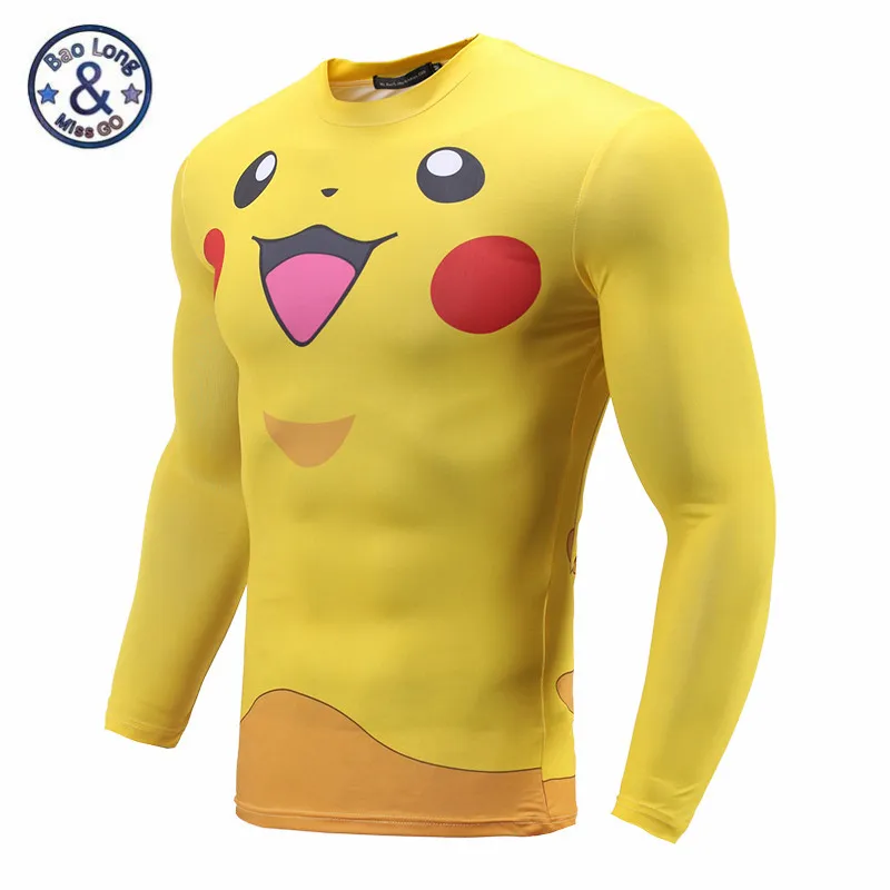 

Autumn Men Pikachu Meowth Pokemon Pocket Monst T shirts Long Sleeve 3D Compression Shirt Fitness Tight T Shirt Homme