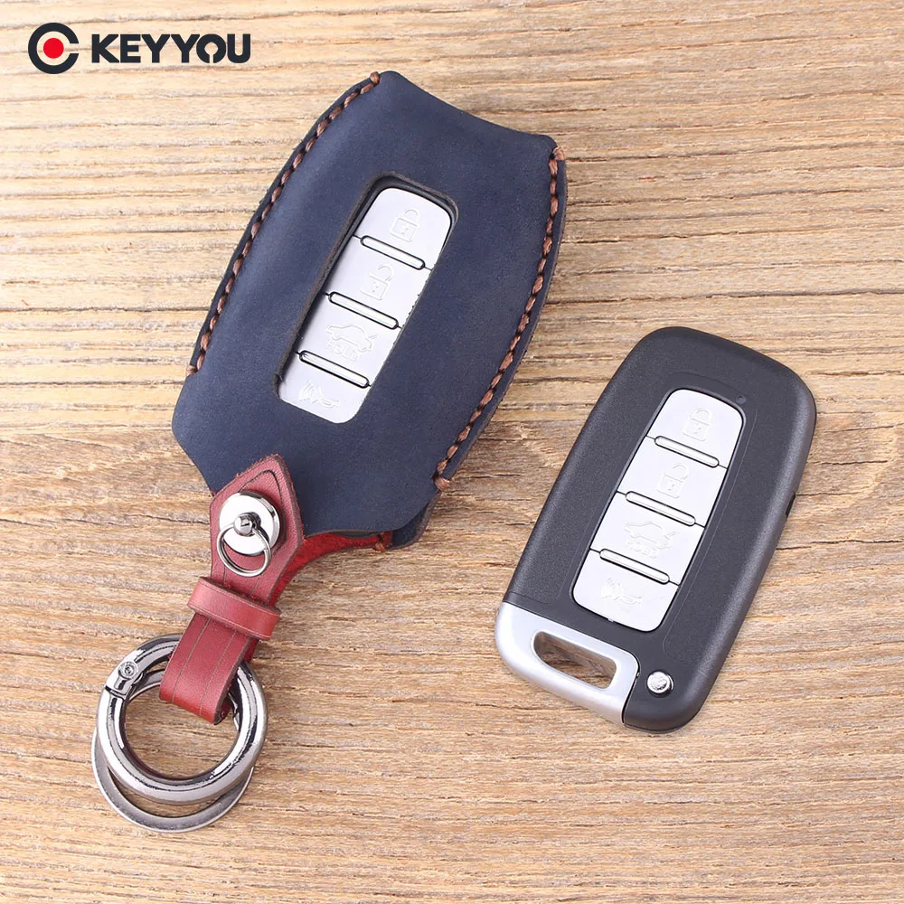 KEYYOU Leather Remote Car Key Case For Hyundai I30 Ix35 Genesis Equus