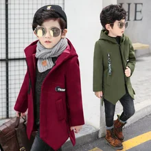 YODINA Boys Long Sleeve Woolen Overcoat Kids Clothes Winter Big Boys Hooded Thicken Wool Coat School Children Outerwear Jackets