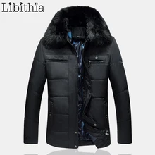 Зимняя повседневная мужская куртка с меховым воротником, съемная Толстая парка на молнии и кнопках, новая модная мужская одежда, темно-синий зеленый F039