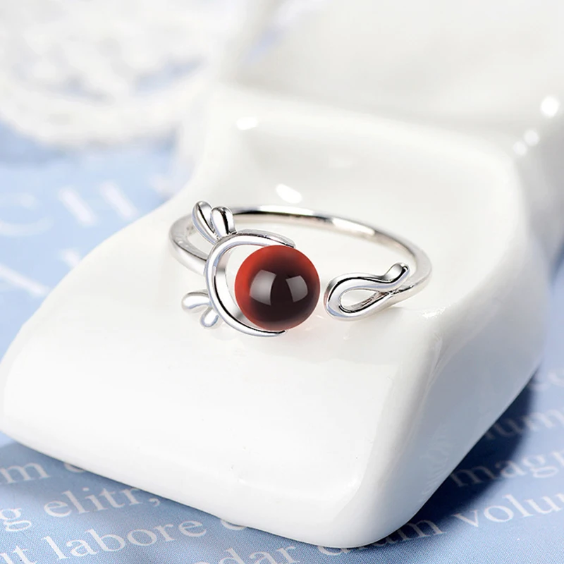 Qevila Rings for Women Fashion plated S925 Sterling Silver Deer Red Gemstone石榴石 Pearl wedding engagement Ring Romantic Valentine’s Day Gift Gothic ring men Anillos Mujer (7)