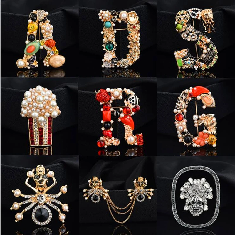 

1PC Fashion diamond Letter brooch big pin clothing access style Brooch High-grade diamond pin clothing jewelry corsage wholesale