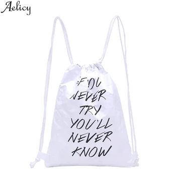 

Aelicy Women Kraft Paper String Shoulder Bag Ladies Letter Print Backpack Bag Summer Fashion Stylish Outdoor Drawstring Pocket