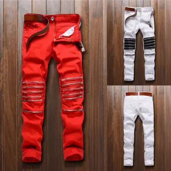 

Elastic Men's Ripped Skinny Dancer Casual Zipper Slim Fit Long Pants Trousers