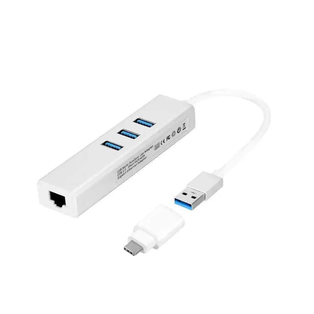 2-в-1 USB-C Gigabit Ethernet адаптер с 3 Порты и разъёмы USB3.0 концентратор Heavy Duty Unibody Алюминий USB сетевой адаптер для MacBook Pro