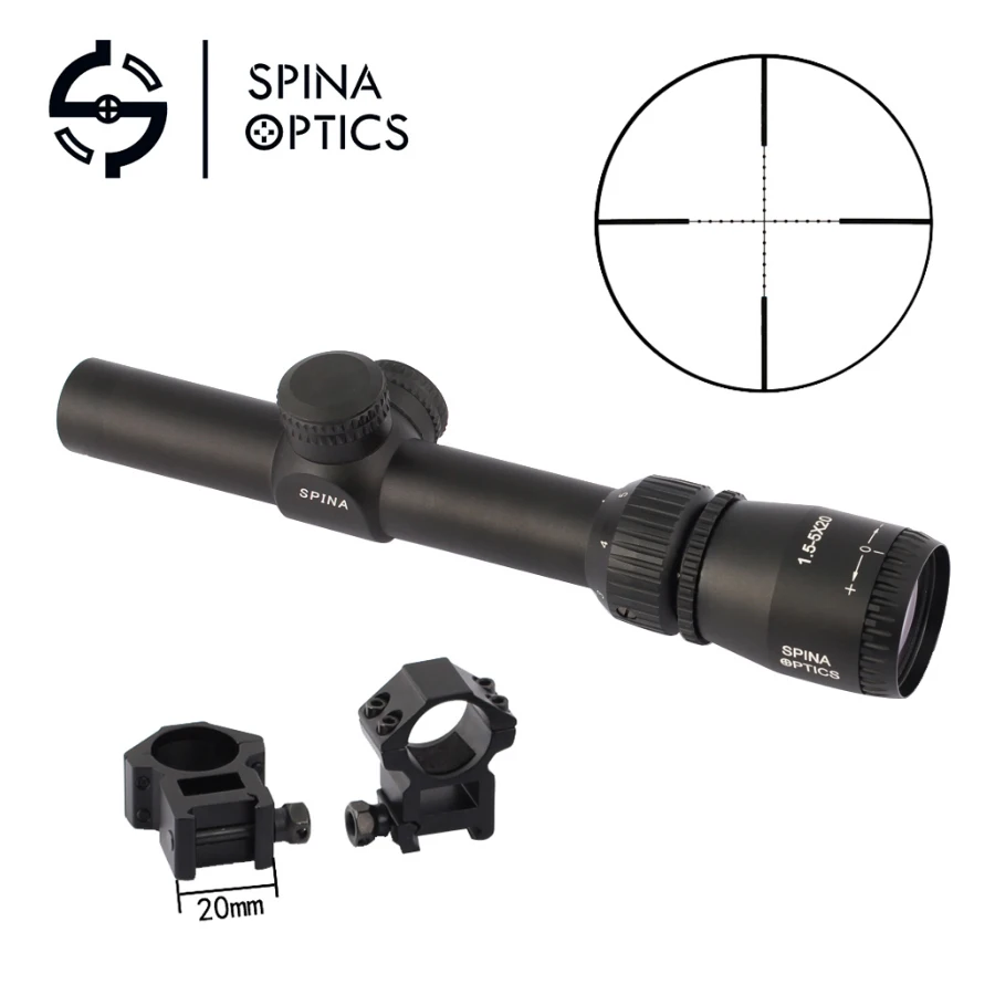 SPINA OPTICS 1.5-5X20 Riflescope Mil-dot Reticle Hunting Scope Optical Sight for Airsoft with mounts NEW