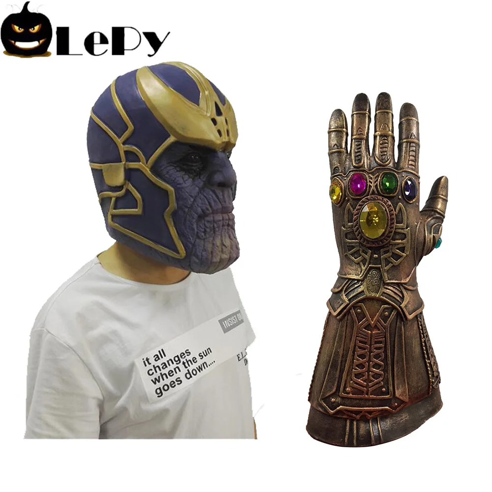 

Avengers 3 Infinity War Thanos Mask Gauntlet Cosplay Costumes Face Mask Helmet Gloves Hands Superhero Latex Props Party